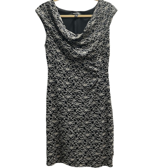 Connect Apparel Gold Black Floral Dark Romantic Cowl Sheath Dress 12 Y2K - Picture 12 of 16